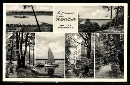 AK Tesperhude /Elbe, Campingplatz, Anlegebrücke, Polizei-Erholungsheim Waldesruh