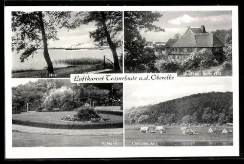 AK Tesperhude a.d. Oberelbe, Elbe, Landhaus anno 1753, Anlagen, Campingplatz