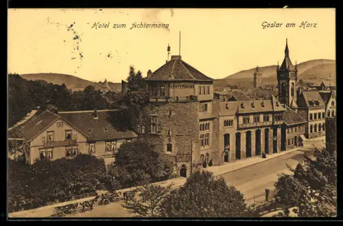 AK Goslar am Harz, Hotel zum Achtermann mit Strasse aus der Vogelschau