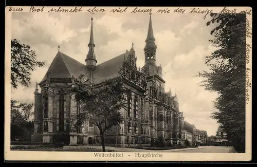 AK Wolfenbüttel, Hauptkirche mit Strasse