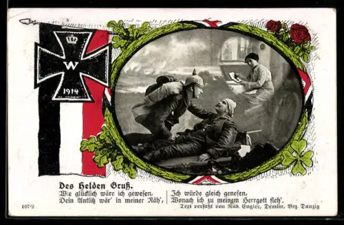 AK Die Sonne sank im Westen, Eisernes Kreuz und sterbender Soldat