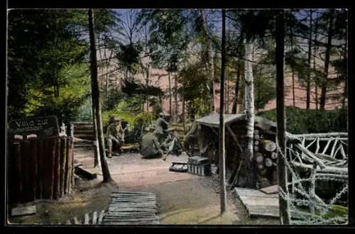 AK Stark befestigte Grabenstellung mit eingedecktem Geschütz in den Vogesen