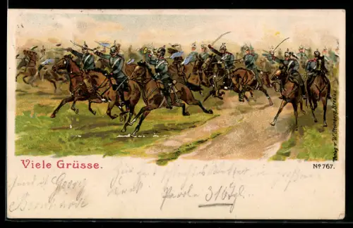 AK Deutsche Kavallerie bei Angriff mit gezogenem Säbel