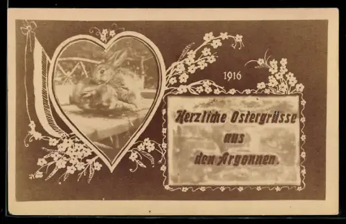 AK Ostergrüsse aus den Argonnen 1916, Fahne Schwarz-Weiss-Rot