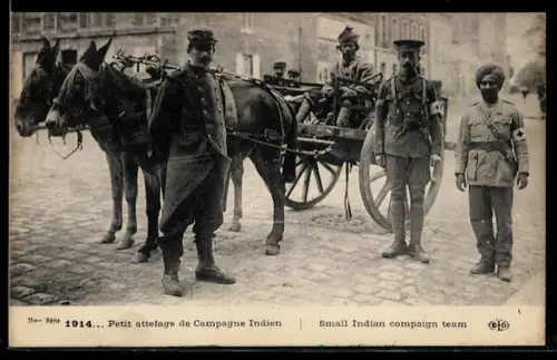 AK Soldaten der Indischen Kolonialtruppen mit Zweispänner