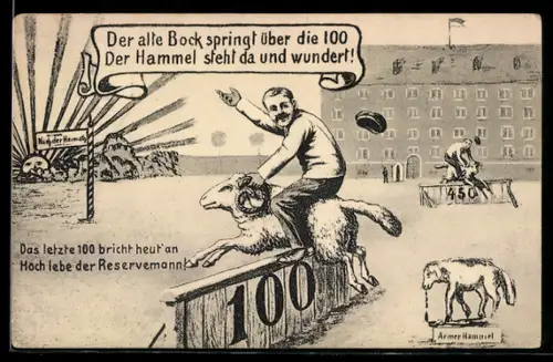 AK Soldat mit noch 100 Tagen Dienstzeit springt mit Hammel über Hindernis