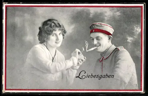 AK Mädel zündet Soldaten Zigarre an Liebesgaben