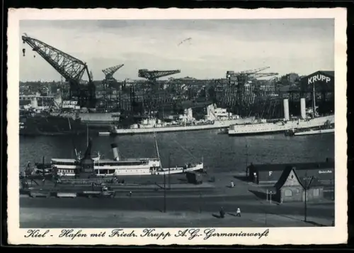 AK Kiel, Hafen mit Friedr. Krupp A.G. Germaniawerft