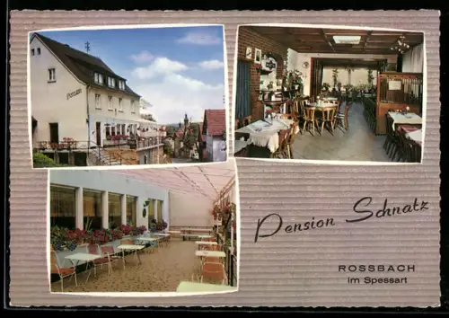 AK Rossbach im Spessart, Pension Schnatz, Gastraum, Terrasse