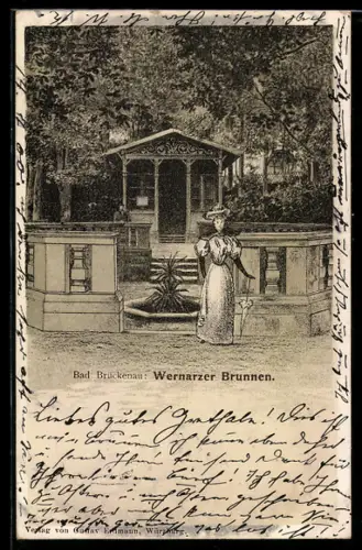 Lithographie Bad Brückenau, Wernarzer Brunnen