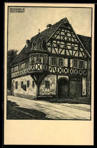 Künstler-AK Gelchsheim /O., Blick zum Rathaus
