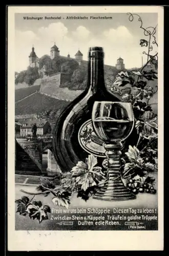 AK Würzburg, Festung Marienberg, Flaschenform Würzburger Boxbeutel