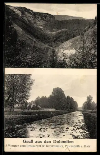 AK Petershütte a. Harz, Restaurant W. Kreikemeier, Flusslandschaft