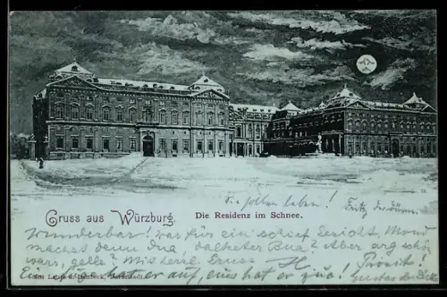 Mondschein-AK Würzburg, Residenz im Schnee