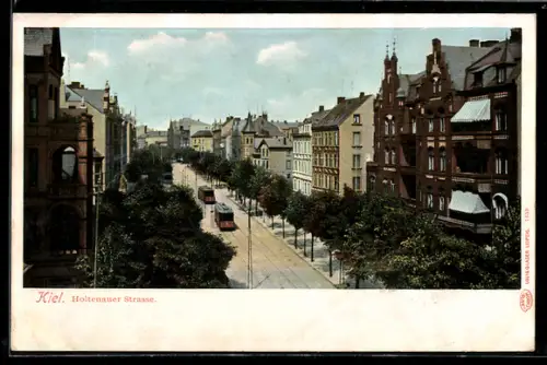 AK Kiel, Holtenauer Strasse mit Strassenbahnen