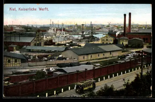 AK Kiel, Kaiserliche Werft, Hafenanlagen, Strassenbahn