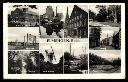 AK Elmshorn /Holst., Hafen, Haus Möhring, Moltke-Denkmal