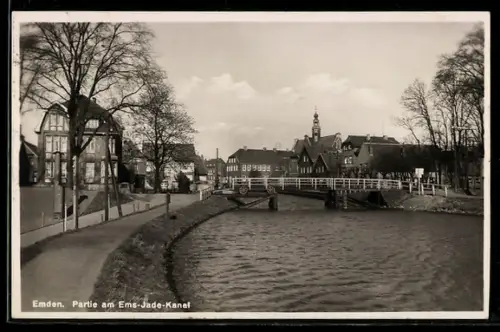 AK Emden, Partie am Ems-Jade-Kanal, mit Brücke