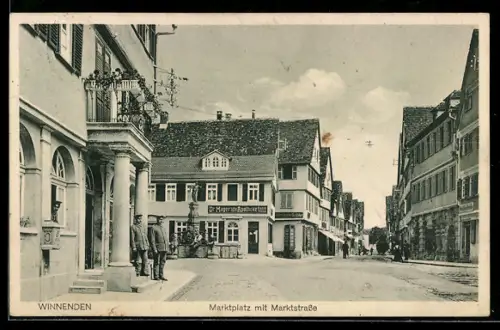 AK Winnenden, Marktplatz mit Marktstrasse, Dr. Mager`sche Apotheke