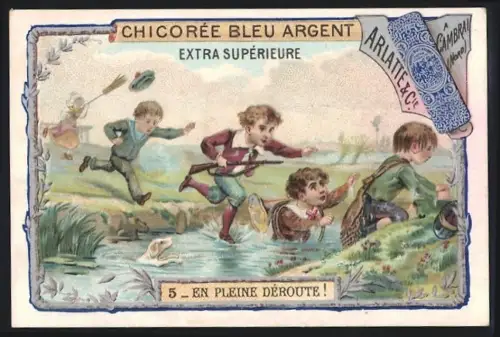 Sammelbild Cambrai, Arlatte & Cie., Chicorée, Kinder durchqueren einen Fluss