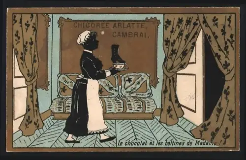 Sammelbild Cambrai, Arlatte & Cie., Chicorée, Magd trägt eine Teetasse
