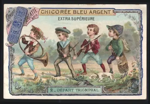 Sammelbild Cambrai, Arlatte & Cie., Chicorée, Kinder bei der Jagd mit Hund