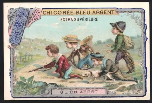 Sammelbild Cambrai, Arlatte & Cie., Chicorée, Kinder liegen bei der Jagd auf der Lauer
