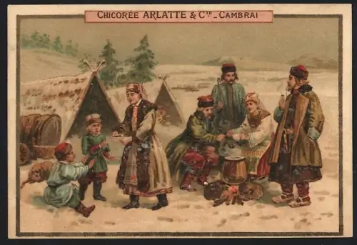 Sammelbild Cambrai, Arlatte & Cie., Chicorée, Steppenbewohner vor ihren Hütten