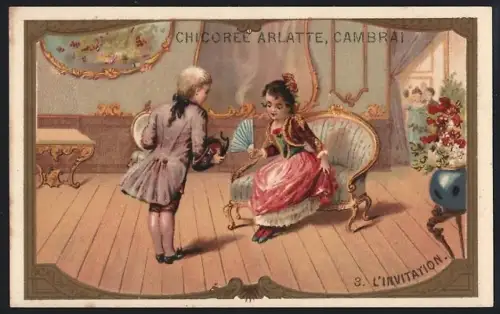 Sammelbild Cambrai, Chicoree Arlatte, Edelmann fordert Dame zum Tanz auf