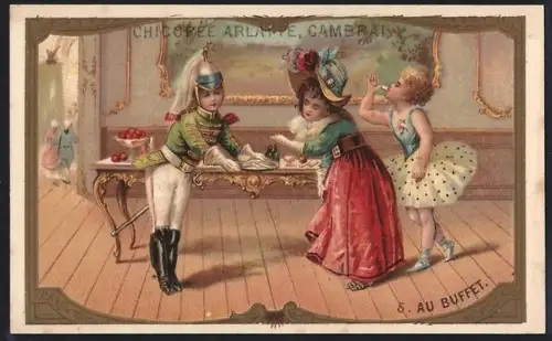 Sammelbild Cambrai, Chicoree Arlatte, Edelleute bedienen sich am Buffet