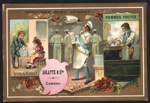 Sammelbild Cambrai, Chicoree Arlatte, Zubereitung von Pommes Frites