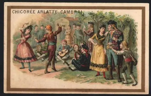 Sammelbild Cambrai, Chicoree Arlatte, Trachtenpaare tanzen bei einem Volksfest