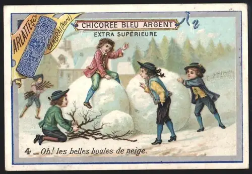 Sammelbild Cambrai, Chicoree Arlatte, Kinder haben riesige Schneekugeln geformt