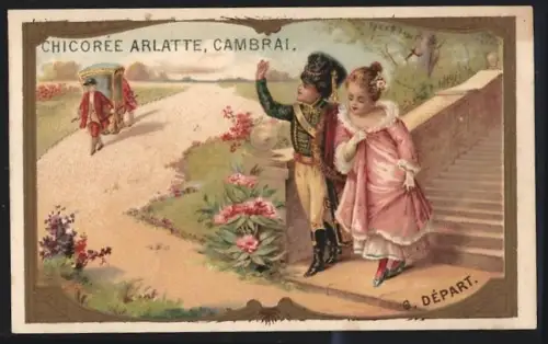 Sammelbild Cambrai, Chicoree Arlatte, adliges Paar wartet auf die Sänfte