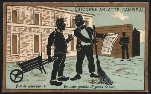 Sammelbild Cambrai, Chicoree Arlatte, Soldaten diskutieren über Schlagzeile in der Zeitung