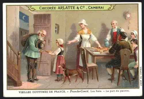 Sammelbild Cambrai, Chicoree Arlatte, Bettler bekommt etwas zu Essen gereicht