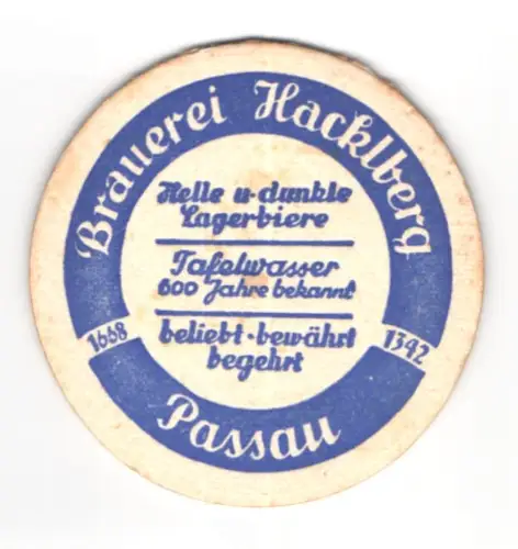 Bierdeckel Passau, Brauerei Hacklberg, Helle und dunkle Lagerbiere