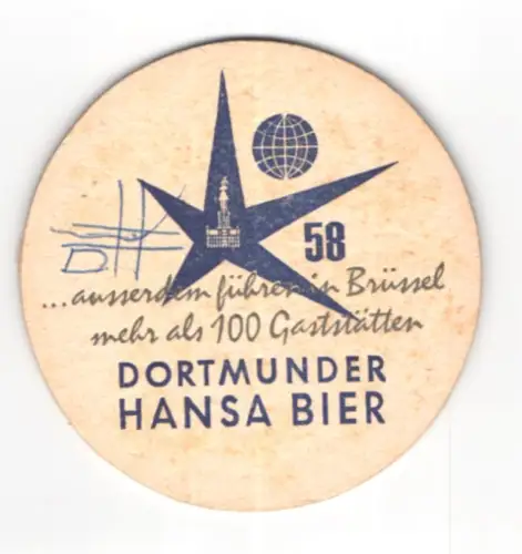 Bierdeckel Dortmunder Hansabier, Weltausstellung Brüssel, Lageplan