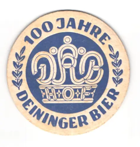 Bierdeckel Deiningen, 100 Jahre Deininger Bier, Logo