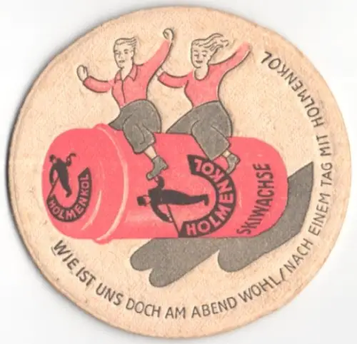 Bierdeckel Skiwachse Holmenkol, Fliegendes Paar auf einer Dose