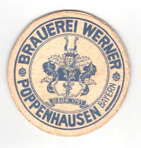 Bierdeckel Poppenhausen /Bayern, Brauerei Werner, Wappen und Landkarte