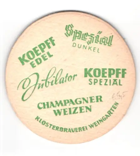 Bierdeckel Weingarten, Klosterbrauerei, Mönch mit Bierkrug