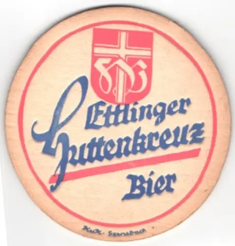 Bierdeckel Ettlingen, Ettlinger Huttenkreuz Bier, Wappen