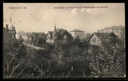 AK Northeim i. H., Wallanlagen mit Blick auf die Marienstrasse und Schulen