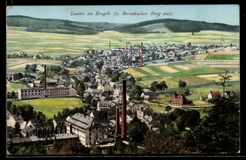 AK Lauter im Erzgeb., Blick vom Bernsbacher Berg auf Ort und Industrieanlagen