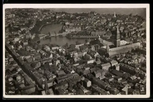 AK Kiel, Luftaufnahme Innenstadt, Nikolaikirche, Kleiner Kiel