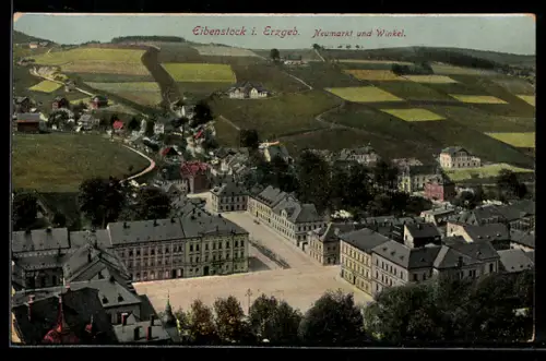 AK Eibenstock i. Erzgeb., Neumarkt und Winkel aus der Vogelschau