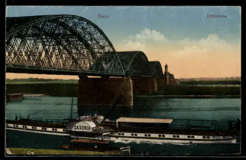 AK Riesa, Elbbrücke, Schiff MS Saxonia