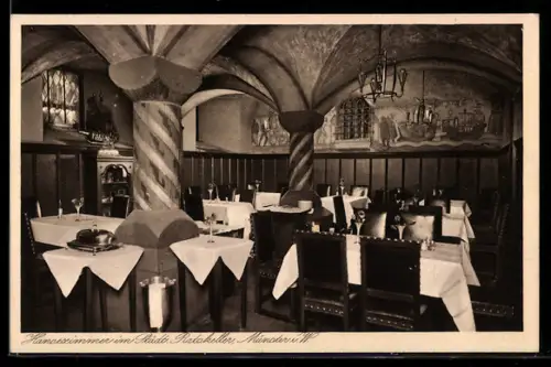 AK Münster i. W., Rathaus, Gaststätte Städt. Ratskeller H. Riemann, Hansezimmer