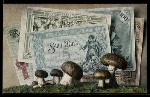 AK Reichskassenscheine mit Steinpilzen, Moos